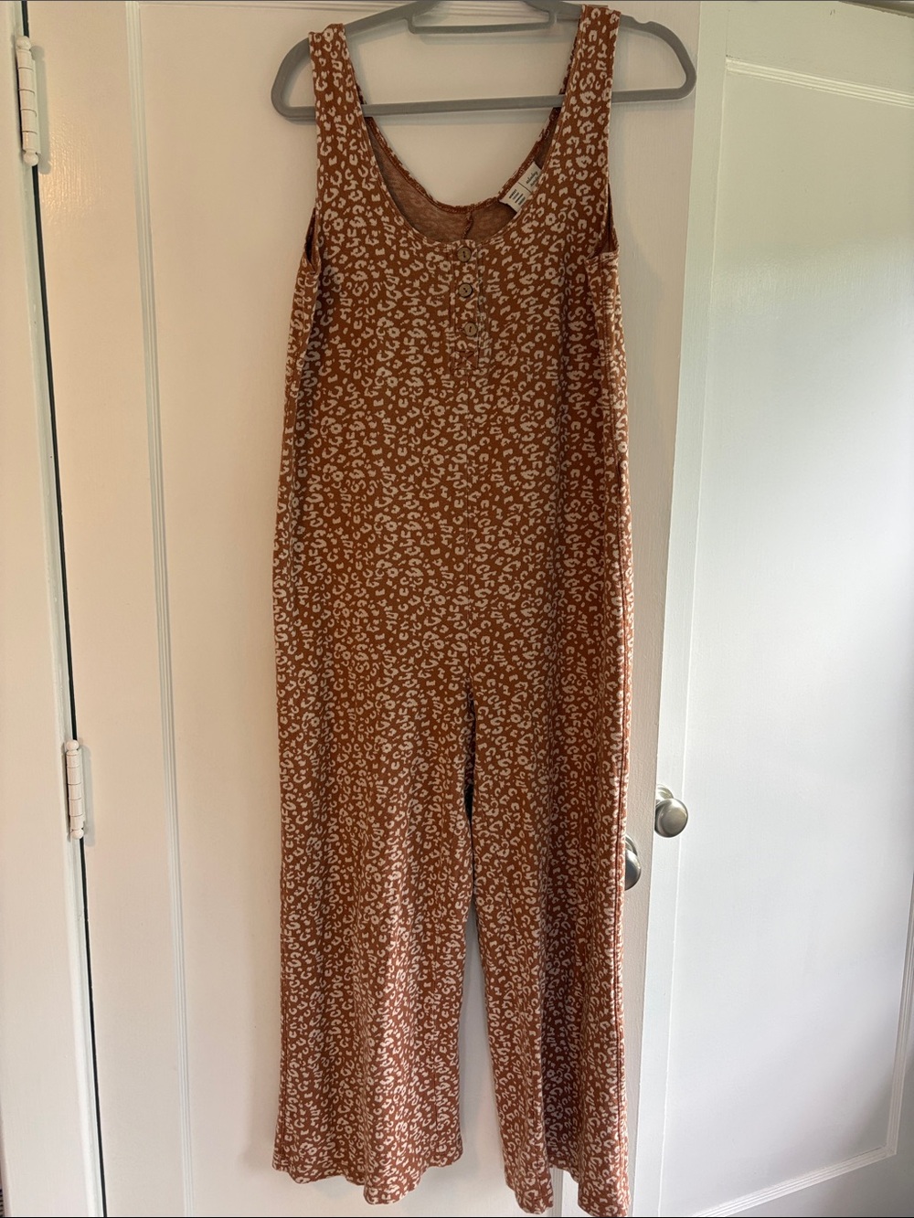 Anthropologie Rust Animal-Print Sleeveless Wide-Leg Jumpsuit